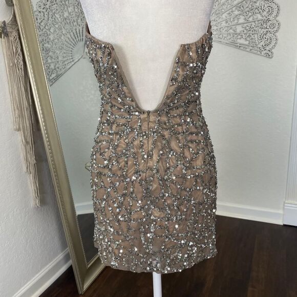 Scala Vintage Fairy Silver Gray Silk Sequin Mini Dress Size 0 XXS XS - Picture 5 of 8